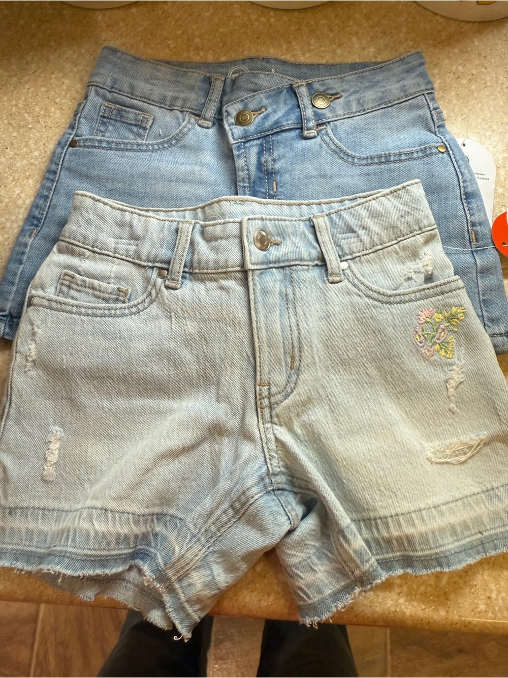Kids Sz 6 Light Blue Denim Shorts with Embroidered Detail 2 pair Jean Shorts